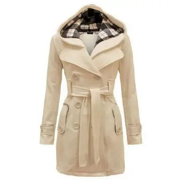 

Winter Coat Women Long Jacket New Casual Solid Color Hooded Coat Belt Double-breasted Dense Slim Sliming Mid-long Thick Coat