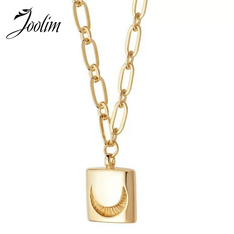 

JOOLIM Jewelry High End PVD Wholesale No Fade Fashion Simple Long Crescent Moon Pendant Sweater Chain Necklace for Women