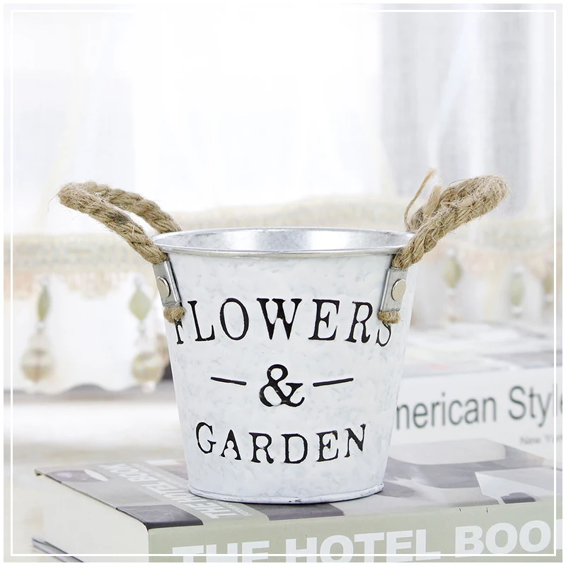 

Creative Pastoral Style Hemp Rope Letter Iron Bucket Flower Pot Simple Juicy Green Plant Small Bonsai Home Decorations