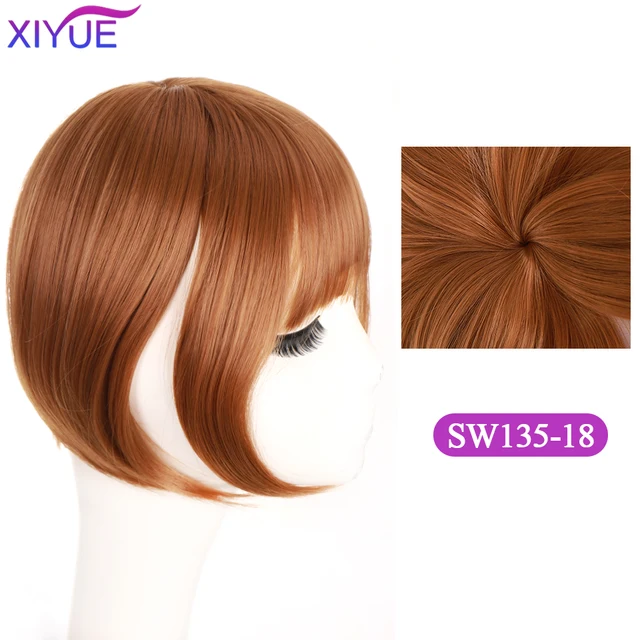 Black/Light Brown Clip In Hair Bangs Hairpiece Accessories Synthetic Fake Bangs Clip In Hair Extensions Clip In Hair Pieces 18
