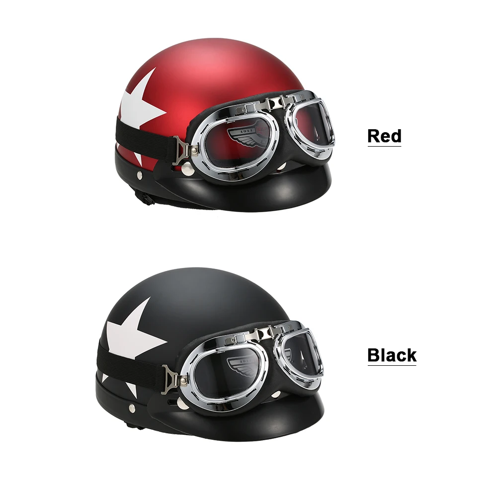 

Half Open Face Motorcycle Helmet with Goggles Visor Scarf Biker Scooter Touring