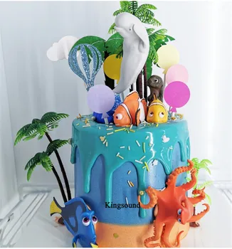 

children's birthday party decoration supplies under the sea dolphin clown fish octopus cake topper animal toys for children boys