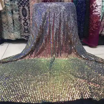 

2019 Latest African Lace Fabric High Quality Lace Sequins Fabric French Nigerian Lace Fabric Embroidery Wedding Lace