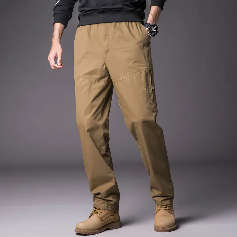 Mens Solid Cargo Pants Men Autumn Multi-pocket Pants 100% Cotton Trousers  Loose Casual Pants Tooling Streetwear Men Pants