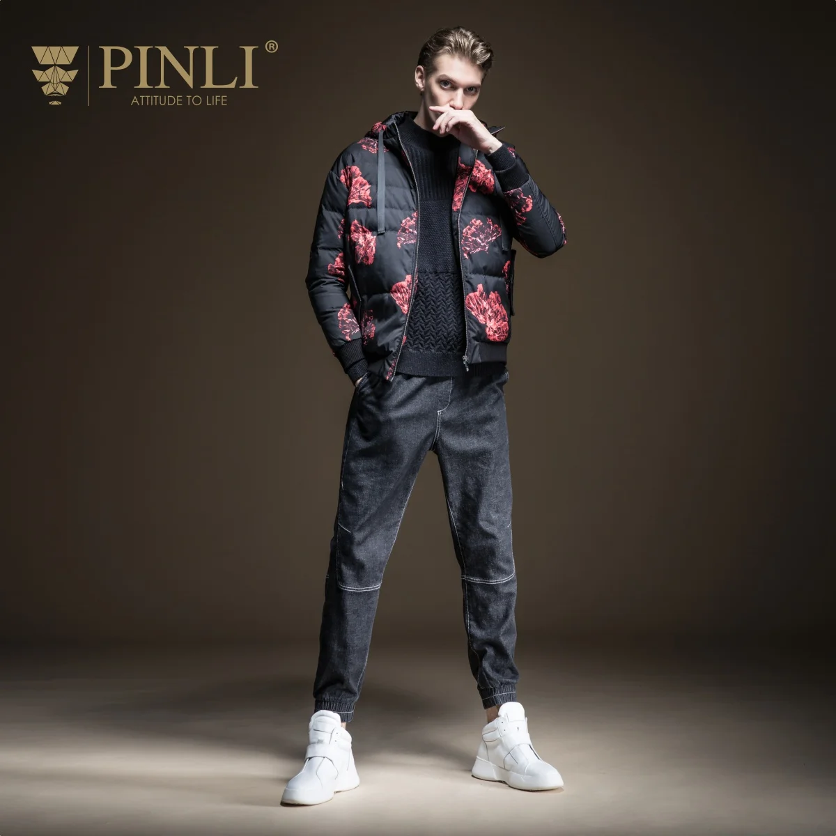 Sobretudo Direct Selling Pinli Product Made The New Autumn Men's Printed White Duck Down Warm Hooded Jacket B193608821