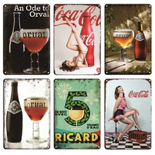Потертый шик ORVAL RICARD PIN UP COLA Оловянная металлическая табличка Decoracion Hogar современный винтажный домашний декор металлический постер в стиле ретро