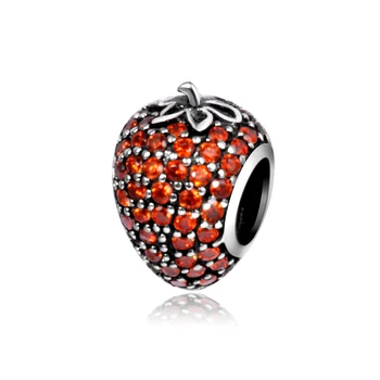 

Pave Strawberry Orange CZ Charms Fits Fine Bracelet 2016 Autumn Original 925 Sterling Silver Nature Beads DIY Jewelry Making