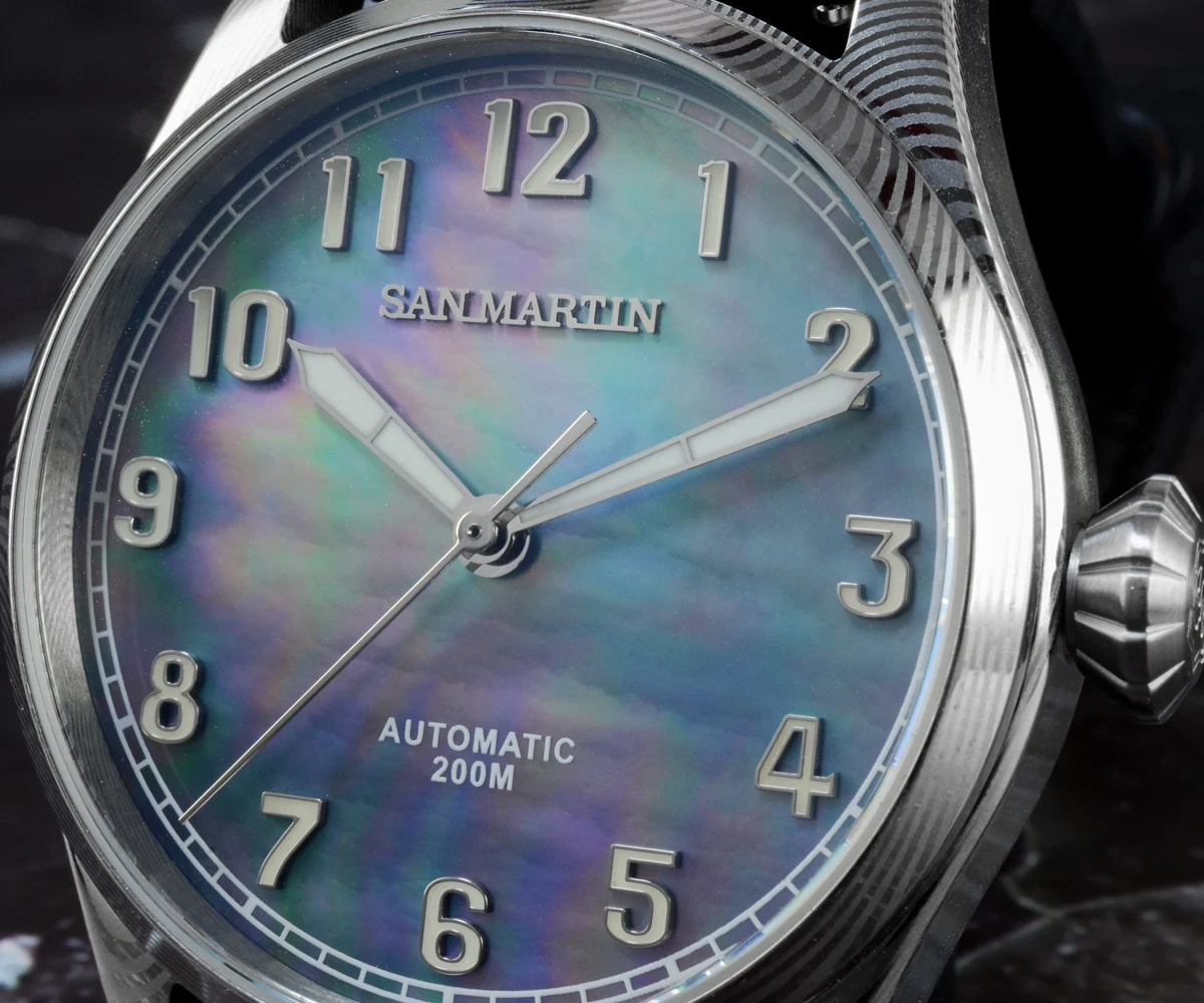 Lugyou Сан Мартин пилот бронзовые мужские часы настоящие индексы 200 м водостойкий резиновый ремешок Скелет задняя сапфировое стекло 42 мм