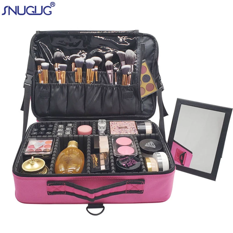Waterproof Make Up Bag Beautician Toiletry Makeup Case Female Portable Travel Cosmetic Case For Brushes Cosmetic Bag With Mirror