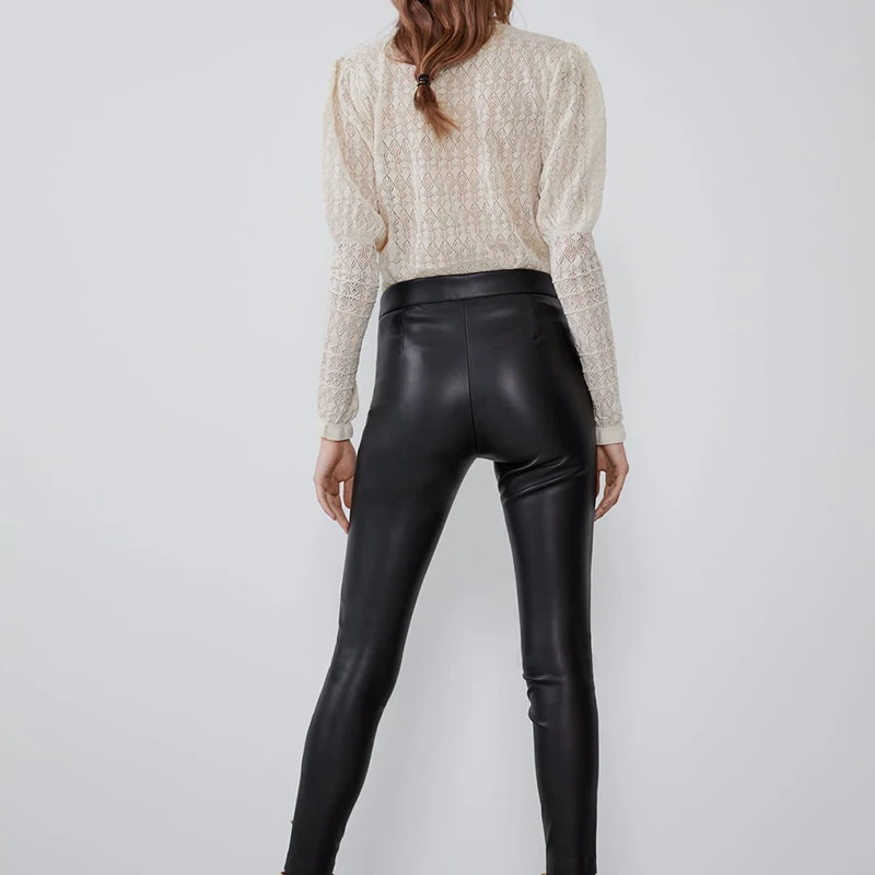 ZA PU брюки женские сексуальные модные однотонные черные белые облегающие на молнии дизайнерские новые осень-зима брюки джинсы низ вечерние подарок
