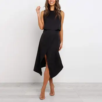 

2020 Women's Dress Summer Fashion Casual Solid Color 2 Pcs Sets Sleeveless Backless Top And Irregular Skirt Suit