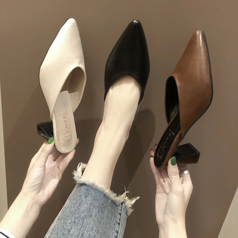 

New Women Concise Fashion Ankle Shoes Woman Pointed Toe Square heel High Heels 2020 summer wedding shoes zapatos de mujer