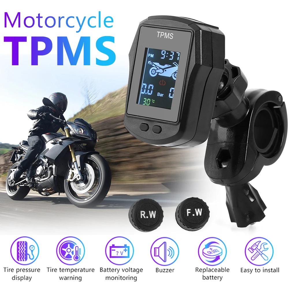 Waterproof Motorcycle TPMS Motorbike Digital LCD Display Tire Tyre Pressure Monitoring System with External Sensors