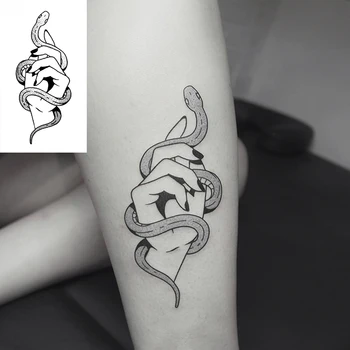

Body Art Black White Drawing Little Element Small Snake Triangle Skull flower hand Water Transfer Temporary Fake Tattoos Sticker