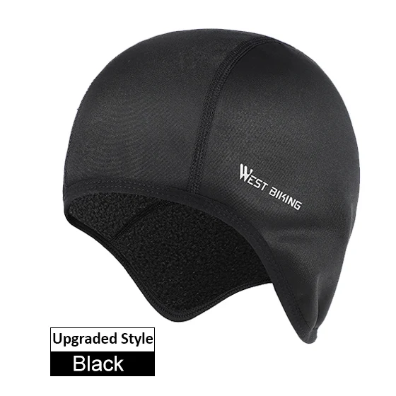 Black WEST BIKING зимняя утолщенная велосипедная Кепка для мужчин под шлем двухслойный головной убор ушанки защищают от ветра упругий велосипед шапка - Цвет: Black