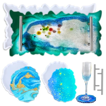 

Fruits Tray Silicone Resin Molds Cup Pads Casting Molds With Handle for DIY Crafts Making 5pcs