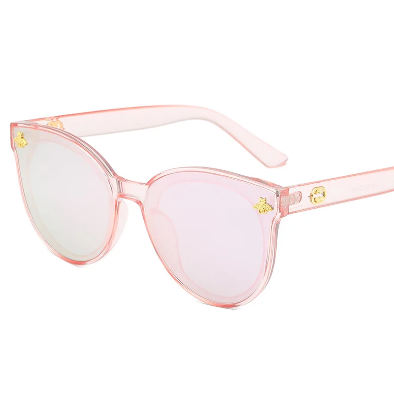 NLJ new little bee sunglasses hot big ladies glasses Explosive models help red and green strips UV400 glasses - Цвет линз: Pink -pink