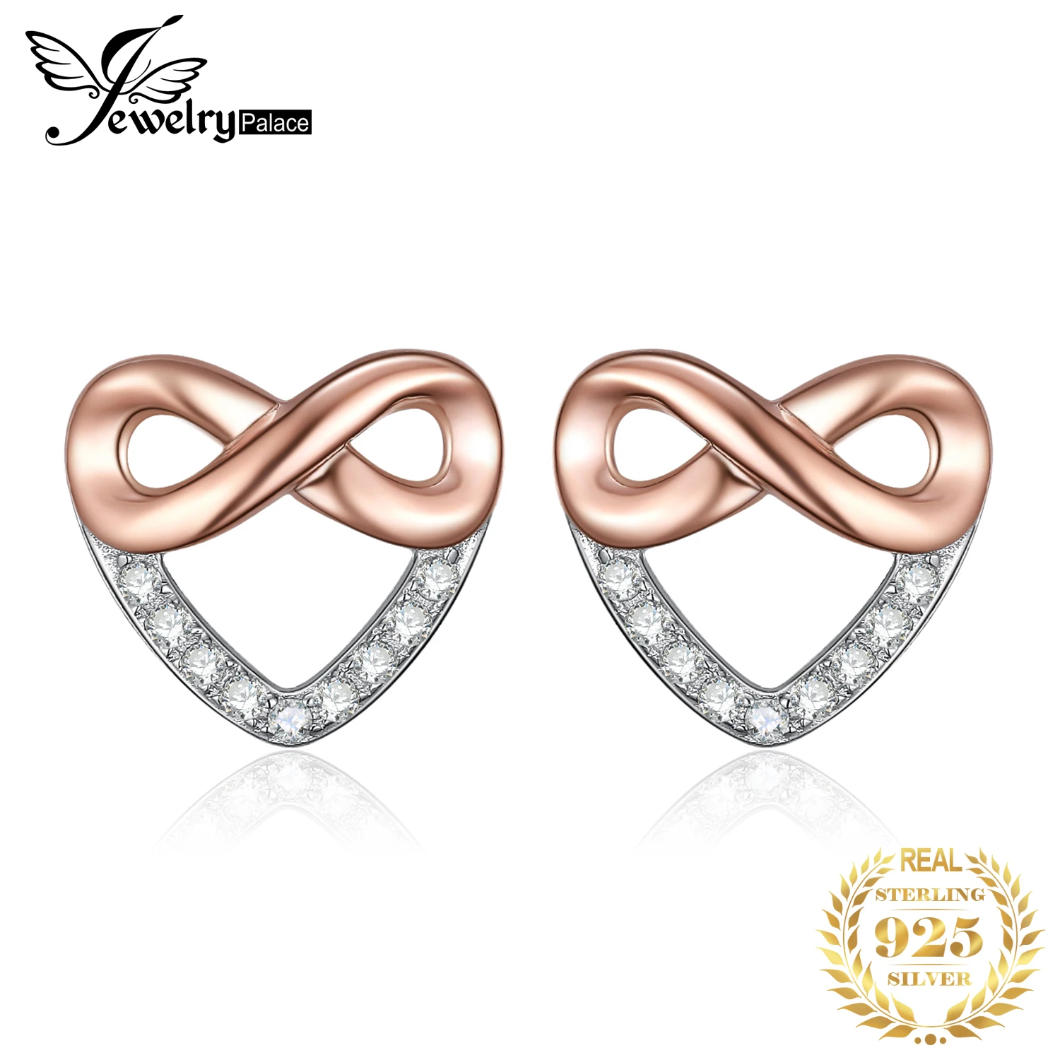

JPalace Infinity CZ Stud Earrings Rose Gold 925 Sterling Silver Earrings For Women Girls Korean Earrings Fashion Jewelry 2019