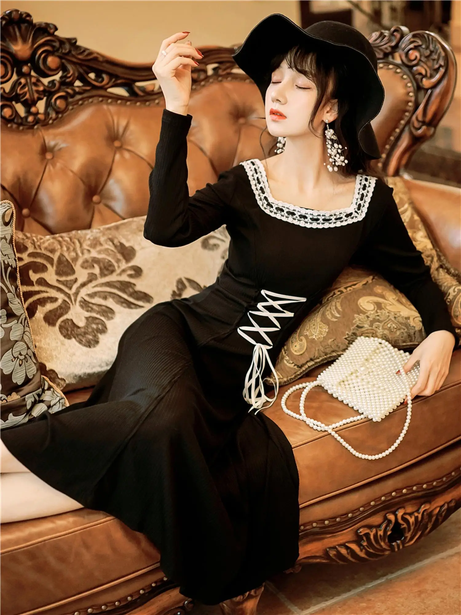 French lace stitching party brought Hepburn restoring ancient ways both before and after wearing the dress waist lace dresses