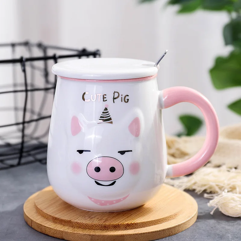 Скандинавский стиль мультфильм 3D тисненая свинья керамическая чашка Милая с крышкой с ложкой необычная кружка студенческие парные чашки лучшие подарки