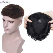 

S-noilite 16x19cm 35g Men Toupee Human Hair Replacement System Hair Toppers Hairpiece 4Inch Hair Wig Men Clip In Hair Extensions