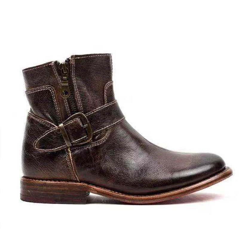 

MCCKLE Women Autumn Ankle Boots Retro Zipper Buckle Strap Ladies Low Heels PU Fashion Casual Shoes Woman Female Shoes Plus Size