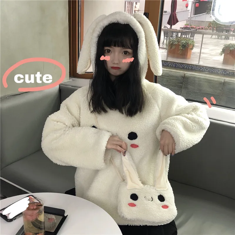 HAYBLST Брендовые женские толстовки осень зима Kpop Kawaii уши повседневные топы свободного кроя размера плюс XL одежда с длинным рукавом(сумка