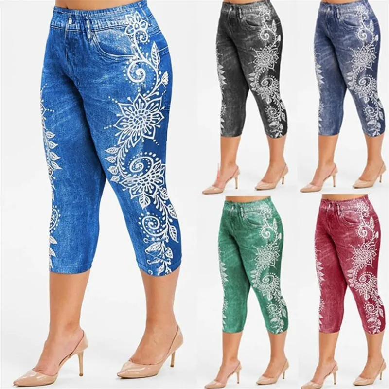 Printed False Denim Short Leggings 3\4 Women Jeans Leggings High Waist Breeches Capri Pants Super Elastic Jeggings Plus Size 2XL Printed False Denim Short Leggings 3\4 Women Jeans Leggings High Waist Breeches Capri Pants Super Elastic Jeggings Plus Size 2XL