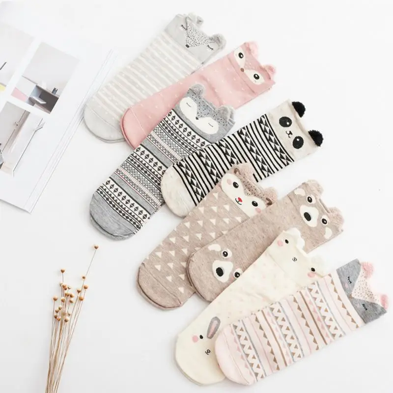 

Fashion Cute Panda/Rabbit Stereo Ear Cartoon Cotton Socks Women Creative Animals Cat Character Funny Kawaii Meias