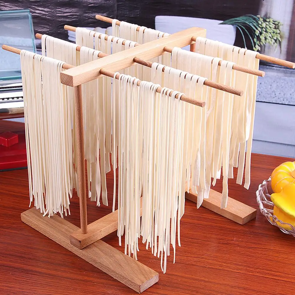 Collapsible Wooden Pasta and Spaghetti Drying Rack Household Noodle Dryer Rack Hanging Stand with 8 Bar 