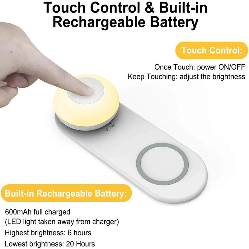 TONGDAYTECH светодиодный ночной Светильник СВЕТОДИОДНЫЙ прикроватный светильник с 2 в 1 беспроводной зарядкой Многофункциональный светодиодный настольный светильник для зарядки мобильного телефона