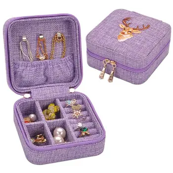 

Embroidered Cloth Small Jewelry Box Retro Detachable Women Earrings Rings Case