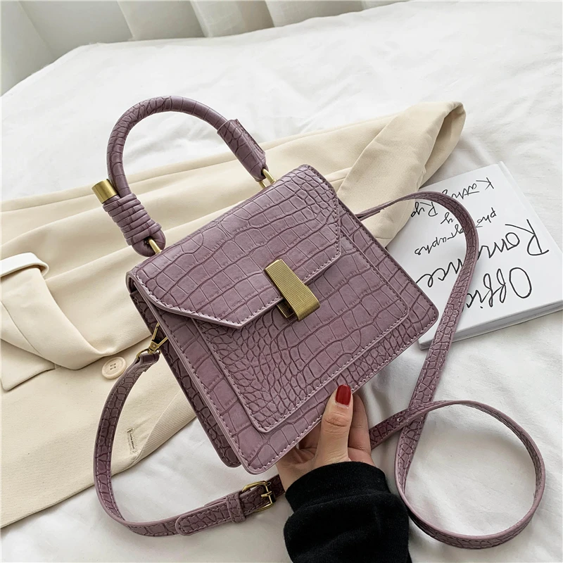 

Burminsa Crocodile Pattern Small Women Handbags Lock Design Flap Ladies Crossbody Bags PU Leather Shoulder Bags Summer 2020