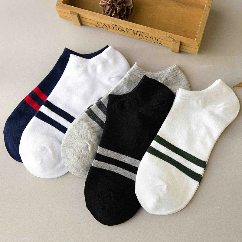 

1 pair of men's short tube two-bar striped boat socks casual breathable men's ankle socks four seasons spring and autumn