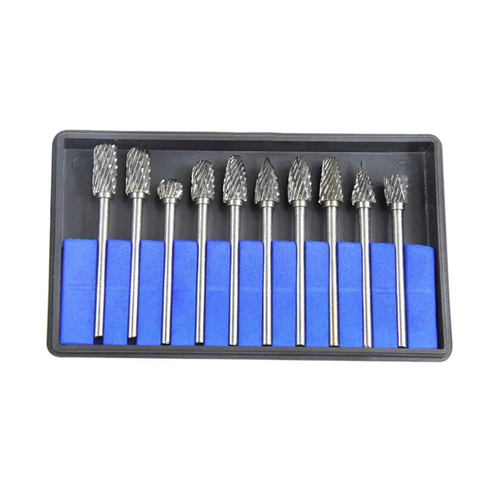 

10pcs/lot 6mm Shank Tungsten Steel Solid Carbide Rotary Files Rasp Diamond Burrs Set for Woodworking Drilling Carving Engraving