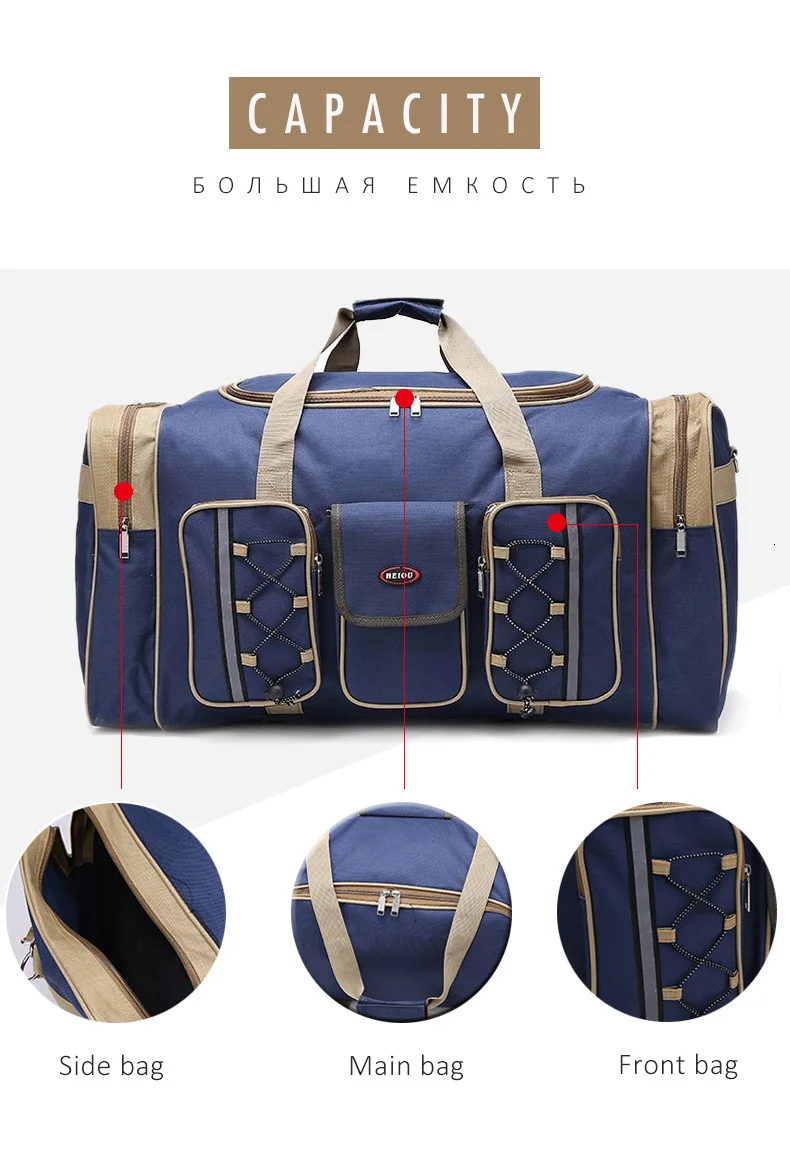 Thick Canvas Casual Duffle Bag Waterproof Mens Travel Bags Long Strap Anti-scratch Multi-pocket Large Capacity Handbags L468