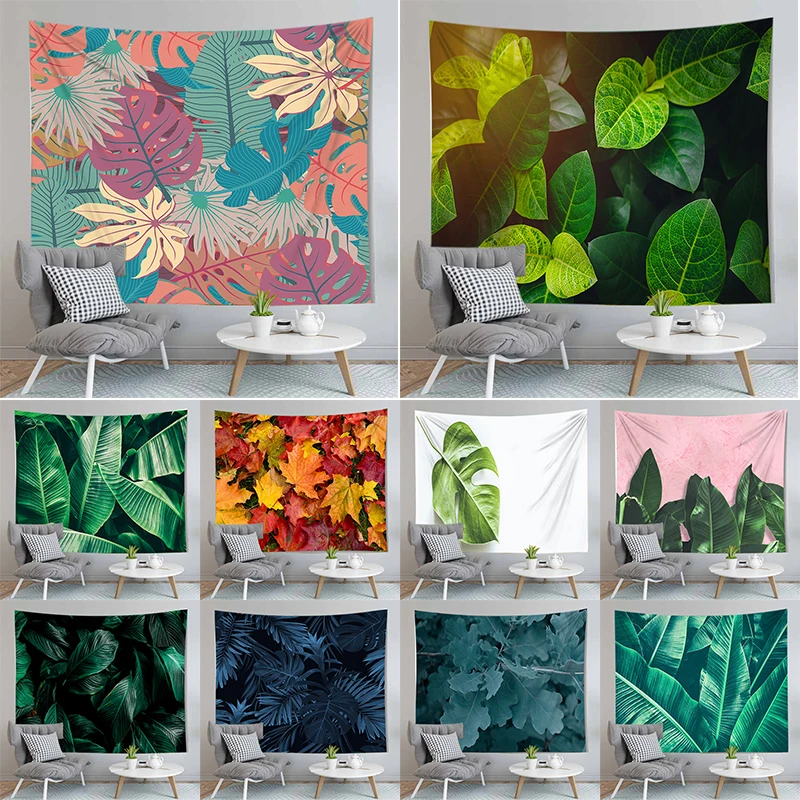 3D зеленый гобелен с изображение листьев Тропическое растение настенный