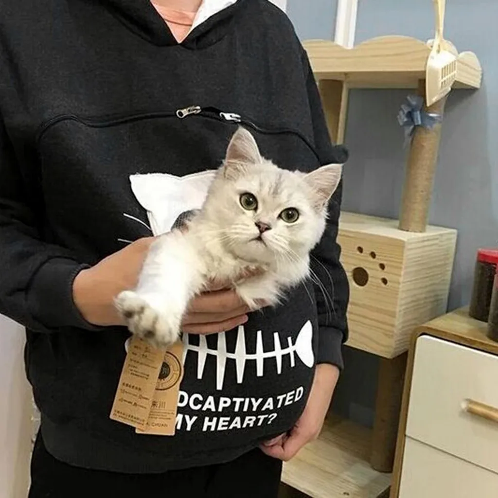 Зимняя толстовка с капюшоном для любителей кошек кенгуру собак домашних