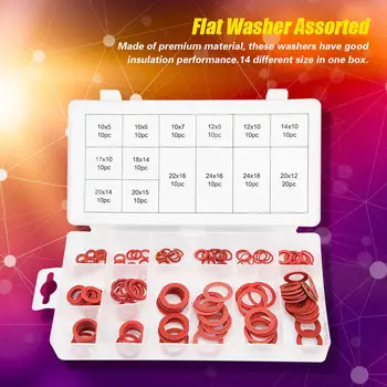 

150pcs Red Steel Paper Set Boxed Insulating Gasket Fiber Flat Washers Kit Insulation Assorted Set