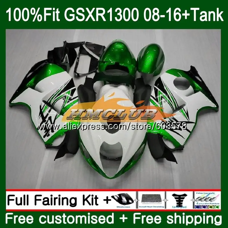Инъекции для SUZUKI Hayabusa GSXR1300 08 13, 14, 15, 16 лет 22CL. 299 GSXR 1300 GSXR-1300 2008 2013 обтекатель белого и зеленого цвета