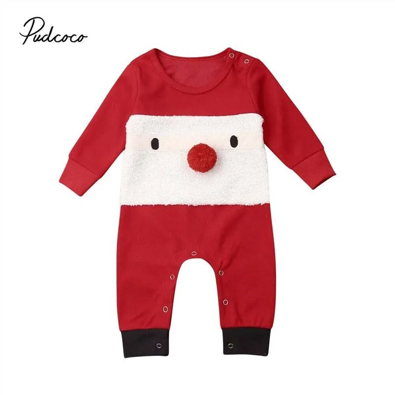 

2019 Baby Spring Autumn Clothing Christmas Infant Baby Boy Girl Fuzzy Santa Claus Romper Jumpsuit Overall Longsleeve Clothes Set