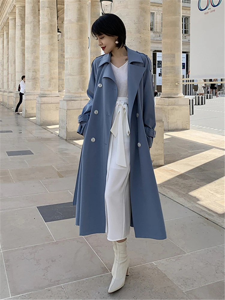 Colorfaith Новинка осень зима женский плащ свободного покроя с лентой двубортный офисный женский корейский стиль элегантный пальто Верхняя одежда JK6690
