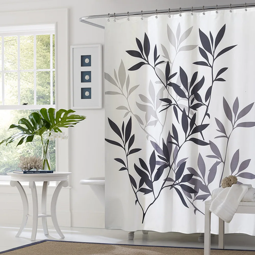 

Shower Room Articles Will Edition Leaf European Printing Polyester Fiber Waterproof Printing Shower Curtain Curtain Send Ring