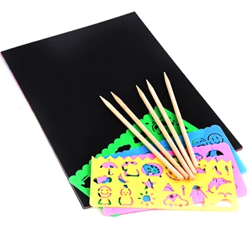 

50 Pcs Art Paper Cards Magic Color Rainbow Scratch Art Painting Paper Cards with 5 Graffiti Stencils 5 Bamboo Pens for Drawing