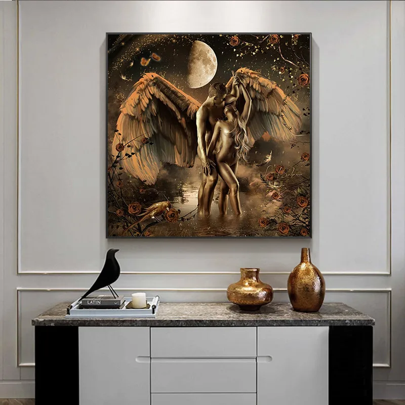 Oil Painting Angels and Demons Wall Art Printed on Canvas