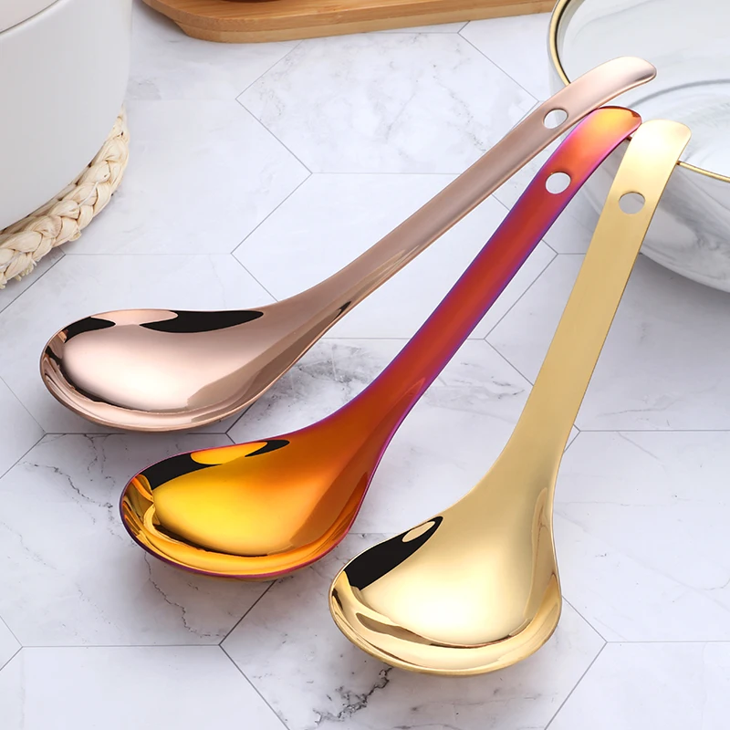 

1pc 304 Stainless Steel Rainbow Spoons Large Chinese Soup Spoons Rice Scoop Dining Dinner Spoon Tableware Kitchen Accessories