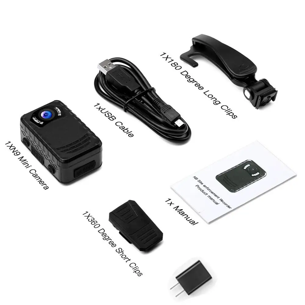 BOBLOV N9 Mini Body Camera Full HD 1296P Body Mounted Camera Small Portable Night Vision Police Body Cam 128GB/258GB mini camera