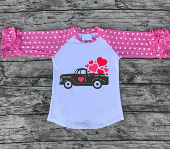 

spring Valentine's Day baby girls pink polka truck cotton boutique love heart top T-shirt reglans childen clothes long sleeve