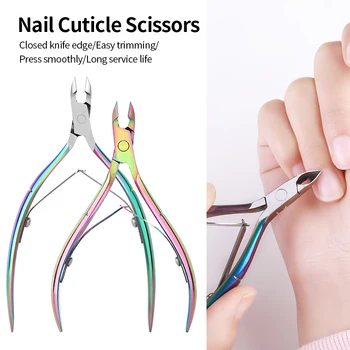 

7/8mm Blade Nail Cuticle Scissors Nipper Stainless Steel Rainbow Cutter Clipper Dead Skin Remover Scissor Manicure Nail Art Tool