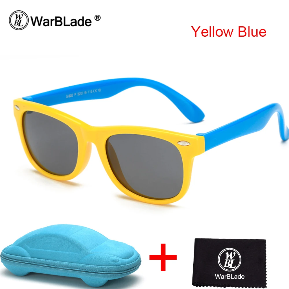 yellow blue WarBLade Новые поляризованные солнцезащитные очки для детей для безопасности ребенка Покрытие солнцезащитные очки UV400 очки для мальчиков и девочек с футляром - Цвет линз: yellow blue